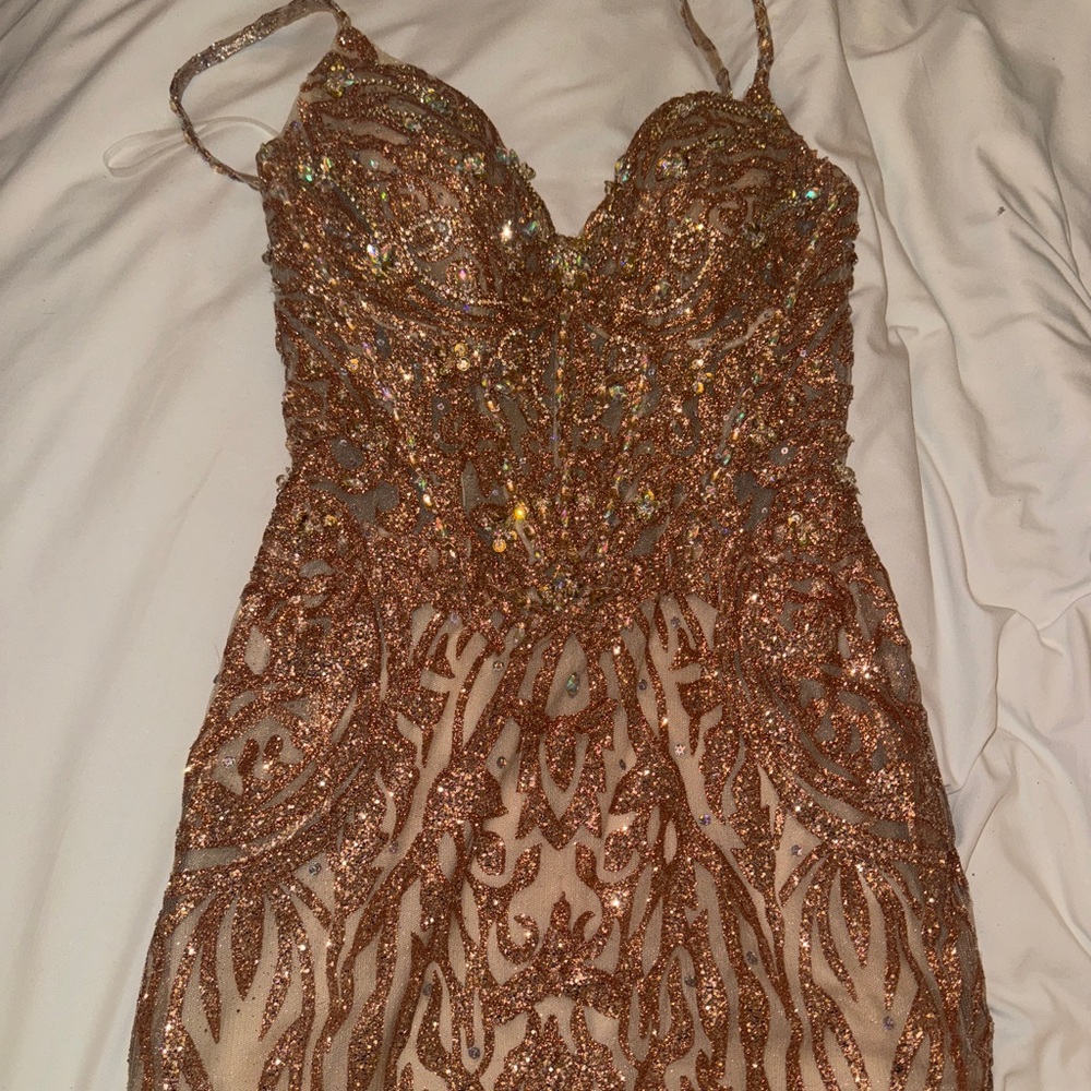 Morilee 48034 nude/gold prom dress